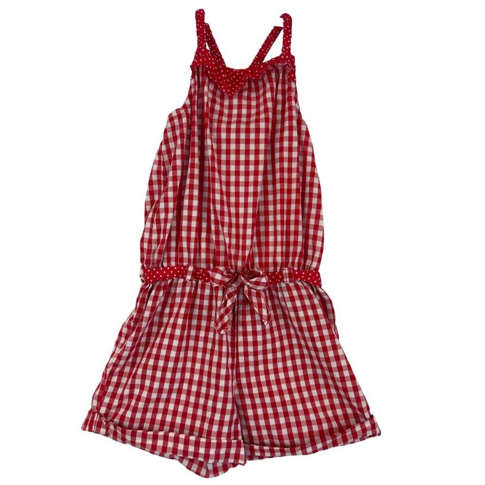 Genuine Kids OshKosh Red White Gingham Romper Girls 4T Cotton Shorts